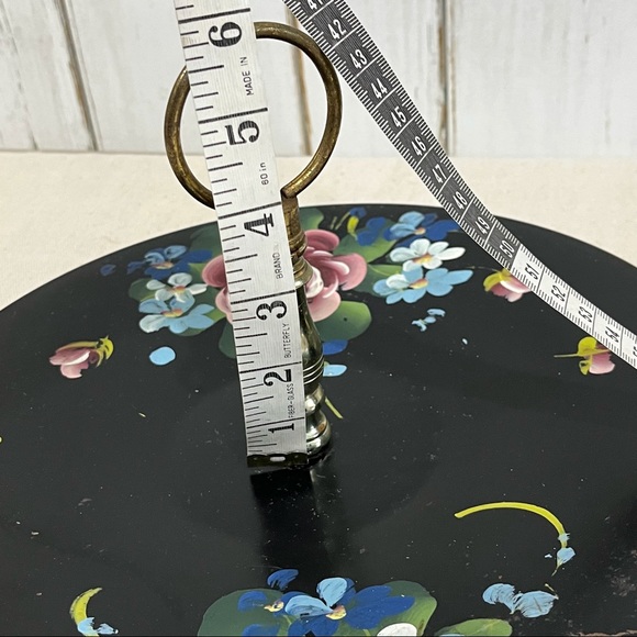 Vintage Center Handled Black Serving Tray w/ Tole Painted Design - Picture 16 of 16